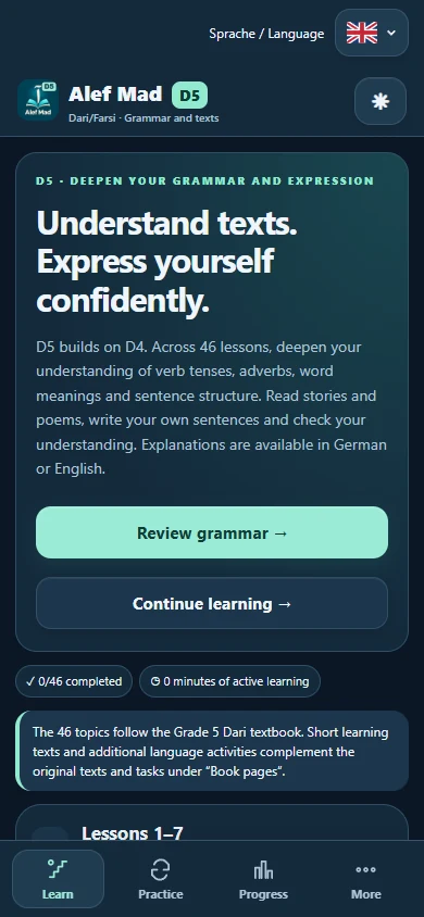Alef Mad D5 auf dem Smartphone – englische Ansicht